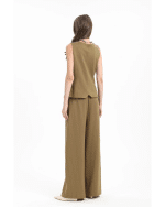 New Collection MY T OLIVE PRINSTRIPE WAISTCOAT & WIDE-LEG TROUSERS SET
