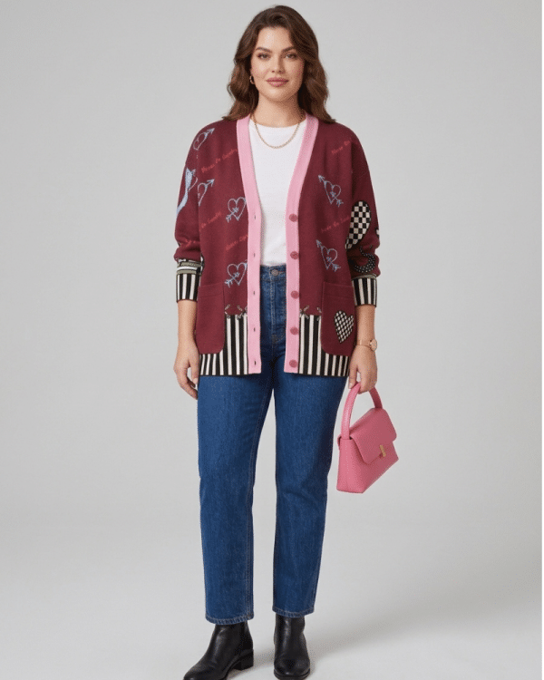 New Collection NEVER ON SUNDAY BURGUNDY & PINK CARDIGAN