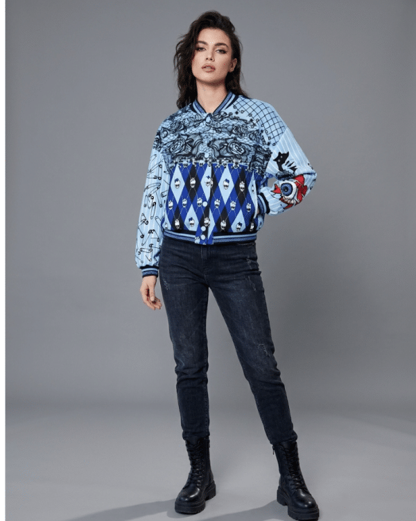 New Collection NEVER ON SUNDAY STATEMENT GRAPHIC PATTERN BOMBER JACKET