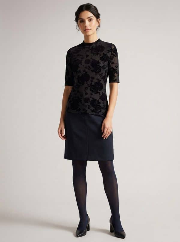 New Collection TED BAKER AURLYNE DEVORE MESH HIGH NECK BLOUSE