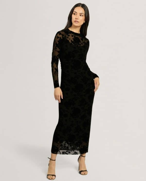 New Collection TED BAKER DRESS CIREYA DEVORE MESH LONG SLEEVE MIDI