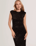 New Collection TED BAKER MYLLA METALLIC BODYCON MIDH DRESS BLACK