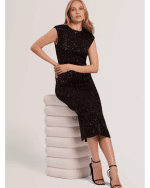 New Collection TED BAKER MYLLA METALLIC BODYCON MIDH DRESS BLACK