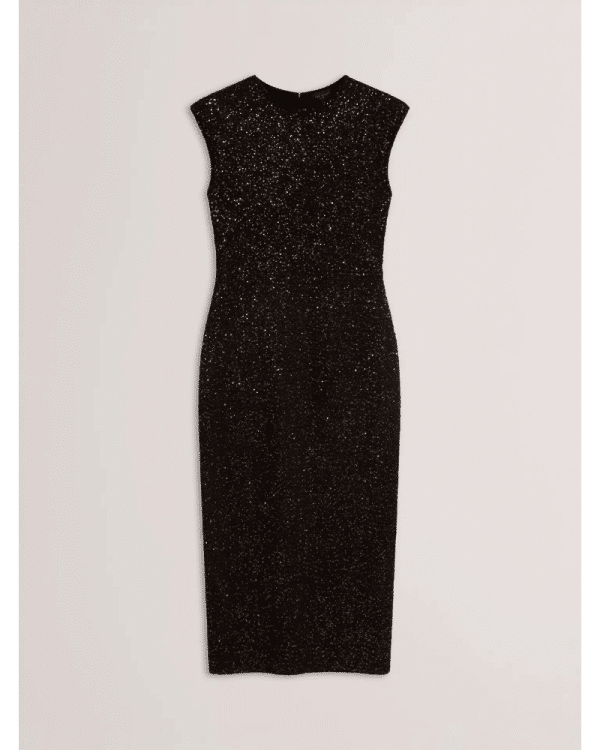 New Collection TED BAKER MYLLA METALLIC BODYCON MIDH DRESS BLACK