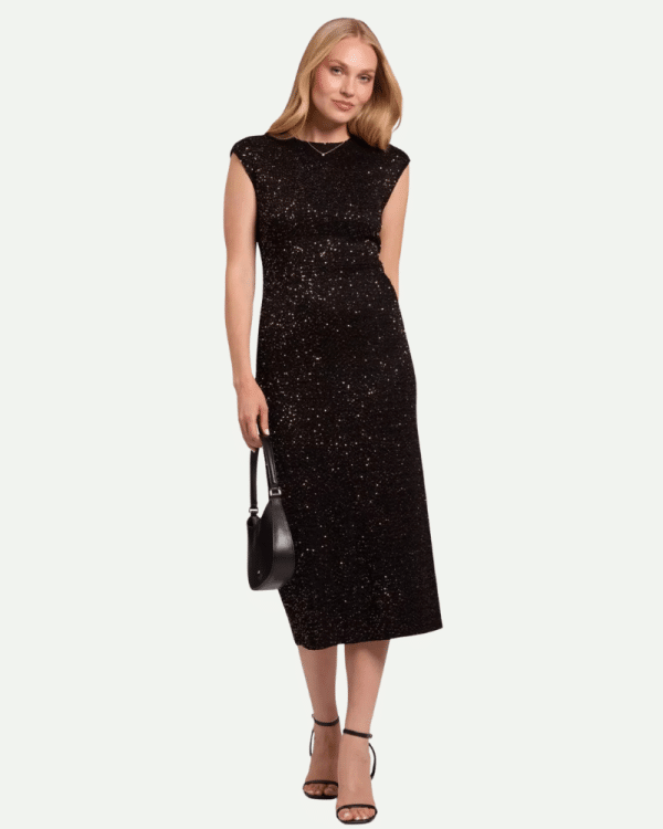 New Collection TED BAKER MYLLA METALLIC BODYCON MIDH DRESS BLACK