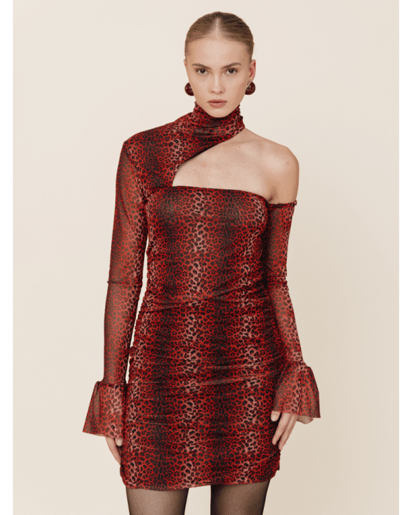 New Collection LOVE + ALICIA MESH LEOPARD MINI DRESS