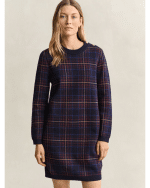 New Collection GANT DARK BLUE KNITTED MINI SHIRT DRESS