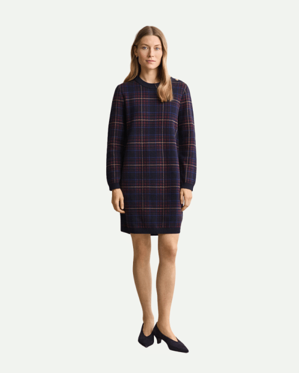 New Collection GANT DARK BLUE KNITTED MINI SHIRT DRESS