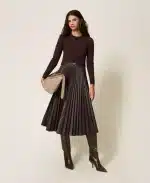 New Collection TWINSET LONG KNIT DRESS WITH LEATHER EFFECTS