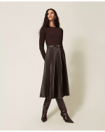 New Collection TWINSET LONG KNIT DRESS WITH LEATHER EFFECTS