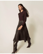 New Collection TWINSET LONG KNIT DRESS WITH LEATHER EFFECTS