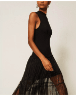 New Collection TWINSET LONG SLEEVESS KNIT DRESS WITH PLUMETIS TULLE