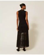 New Collection TWINSET LONG SLEEVESS KNIT DRESS WITH PLUMETIS TULLE