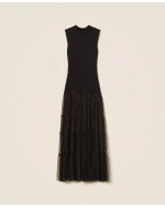New Collection TWINSET LONG SLEEVESS KNIT DRESS WITH PLUMETIS TULLE